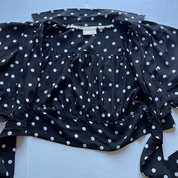 Anthropologie Maeve Canna Polka Dot Tie Waist Flutter Kimono Sleeve Blouse 6 - Picture 6 of 15